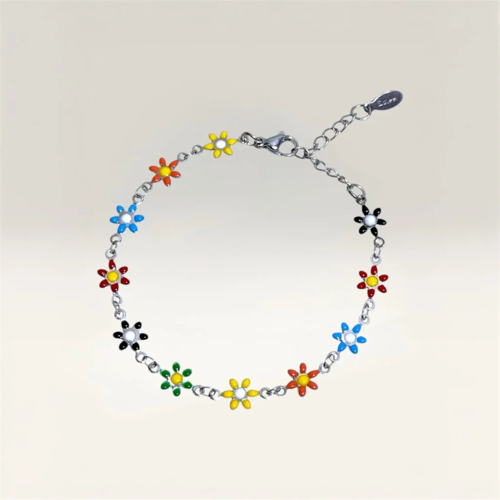 Pulseras con Margaritas de 6 Pétalos Plateado