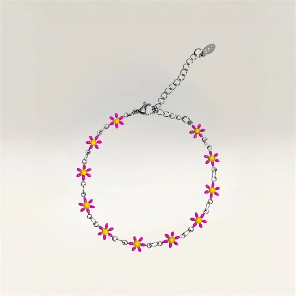 Pulseras con Margaritas de 6 Pétalos Plateado