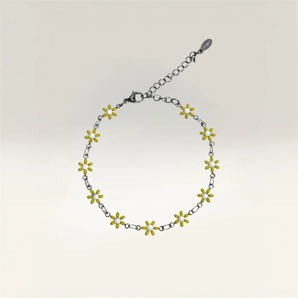 Pulseras con Margaritas de 6 Pétalos Plateado