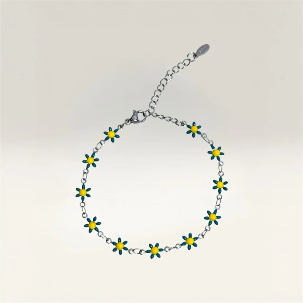 Pulseras con Margaritas de 6 Pétalos Plateado