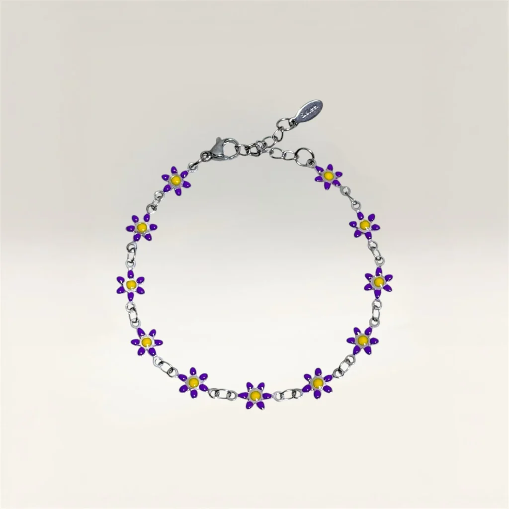 Pulseras con Margaritas de 6 Pétalos Plateado