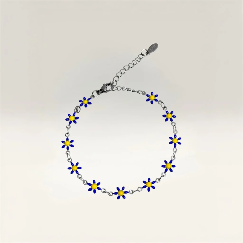 Pulseras con Margaritas de 6 Pétalos Plateado