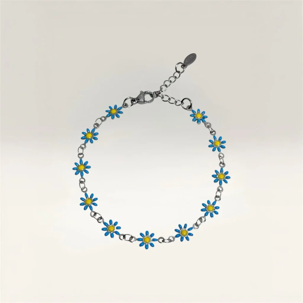 Pulseras con Margaritas de 6 Pétalos Plateado