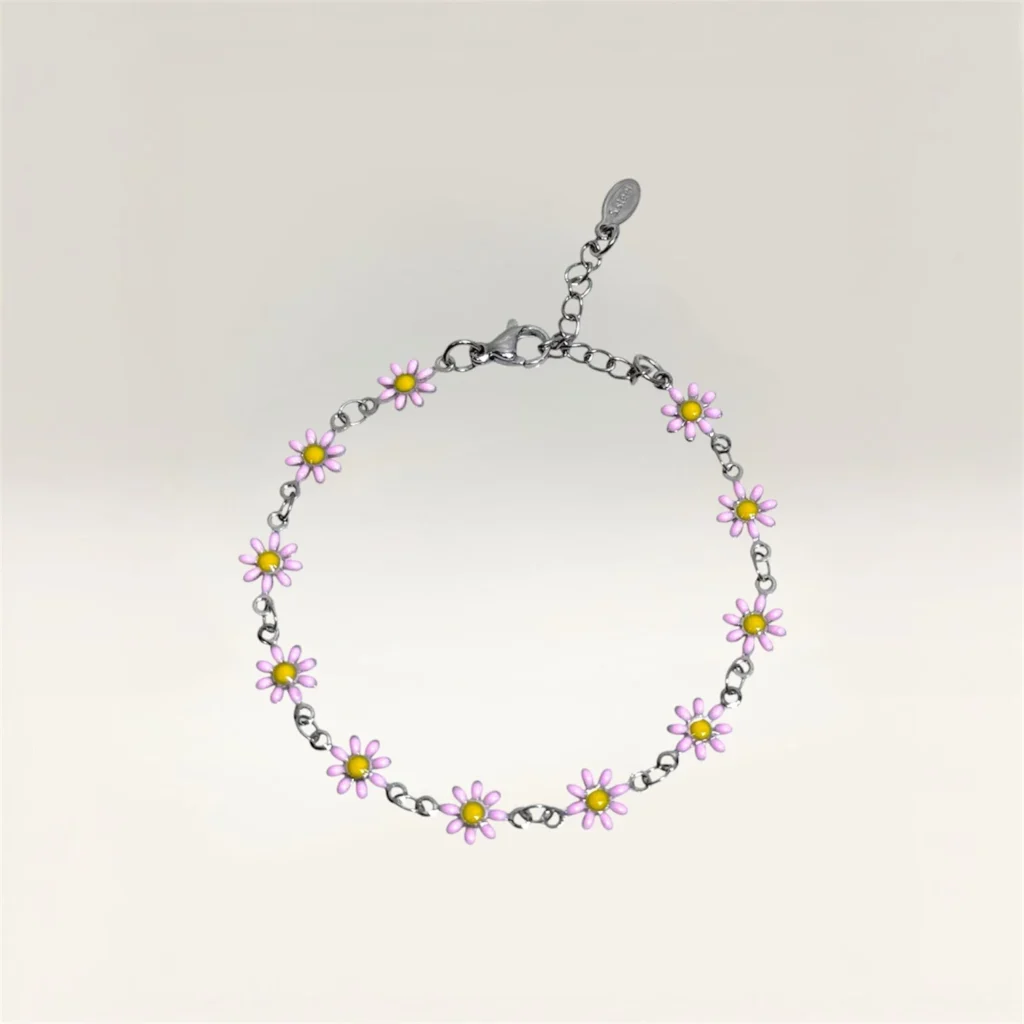 Pulseras con Margaritas de 6 Pétalos Plateado