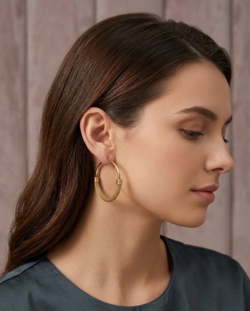 Argollas de Aro Redondas Con Detalle Trenzado