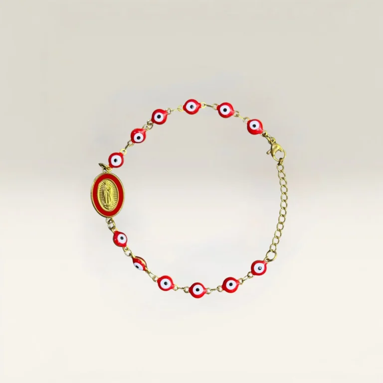 Pulseras Ojo Turco con Dije de Virgen de Guadalupe
