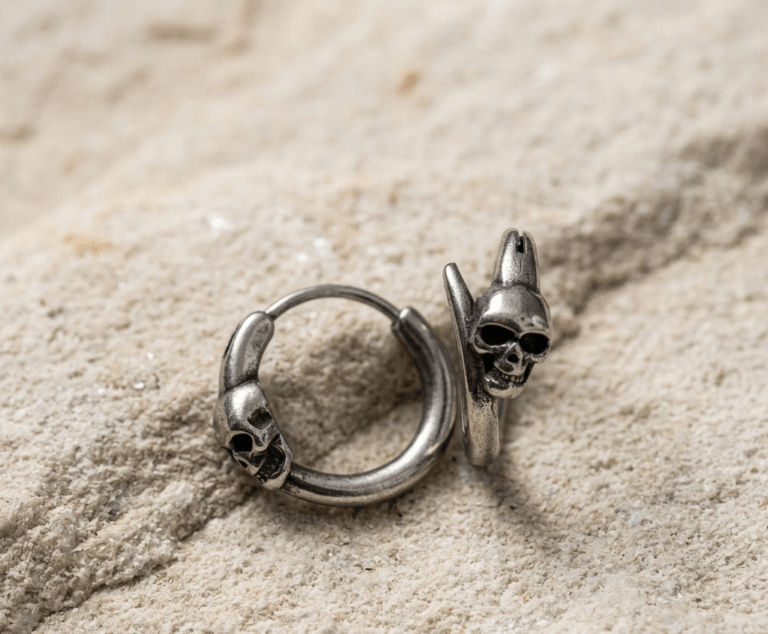 Aros De Argolla Con Calavera Estilo Punk Gótico