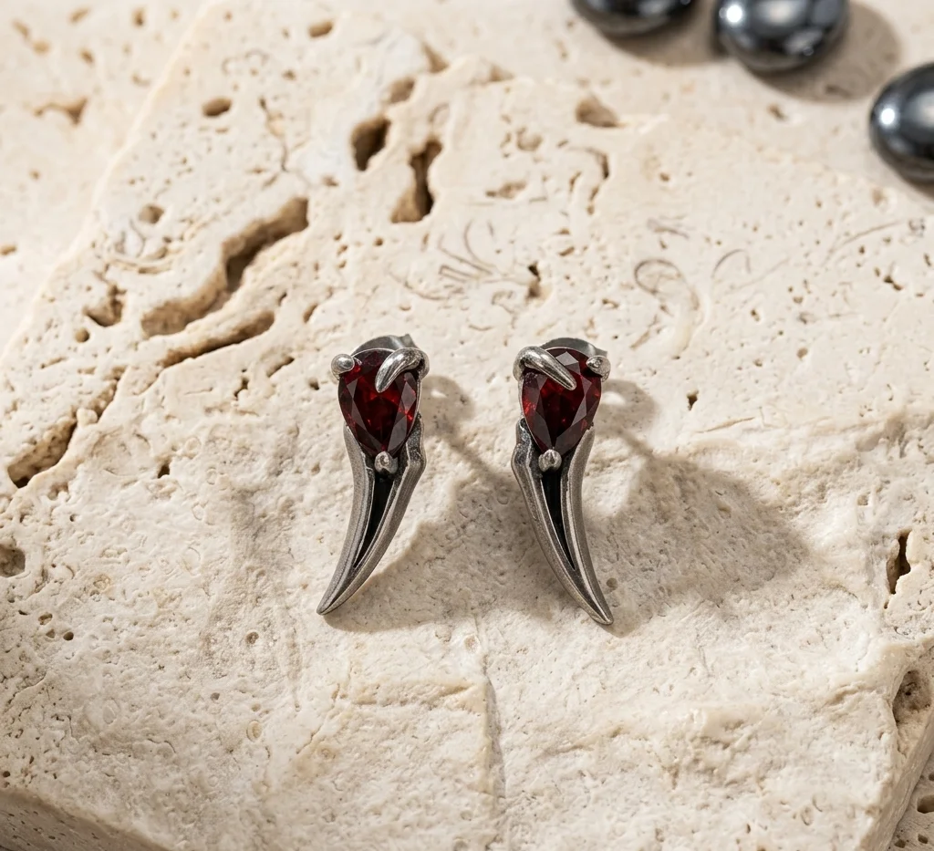Aros de Garra Gótica con Cristal Rojo Carmesí