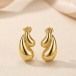 Aros Gota Doble Dorados Estilo Chunky Minimalista