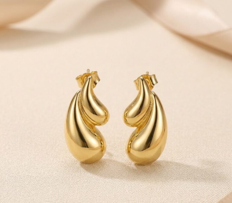 Aros Gota Doble Dorados Estilo Chunky Minimalista