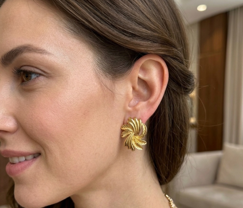 Aretes de Espiral con Hojas Texturizadas