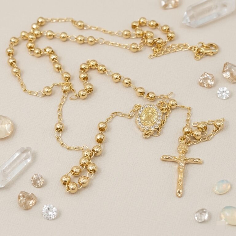 Collar Rosario en Rodio con Medalla de la Virgen de Guadalupe