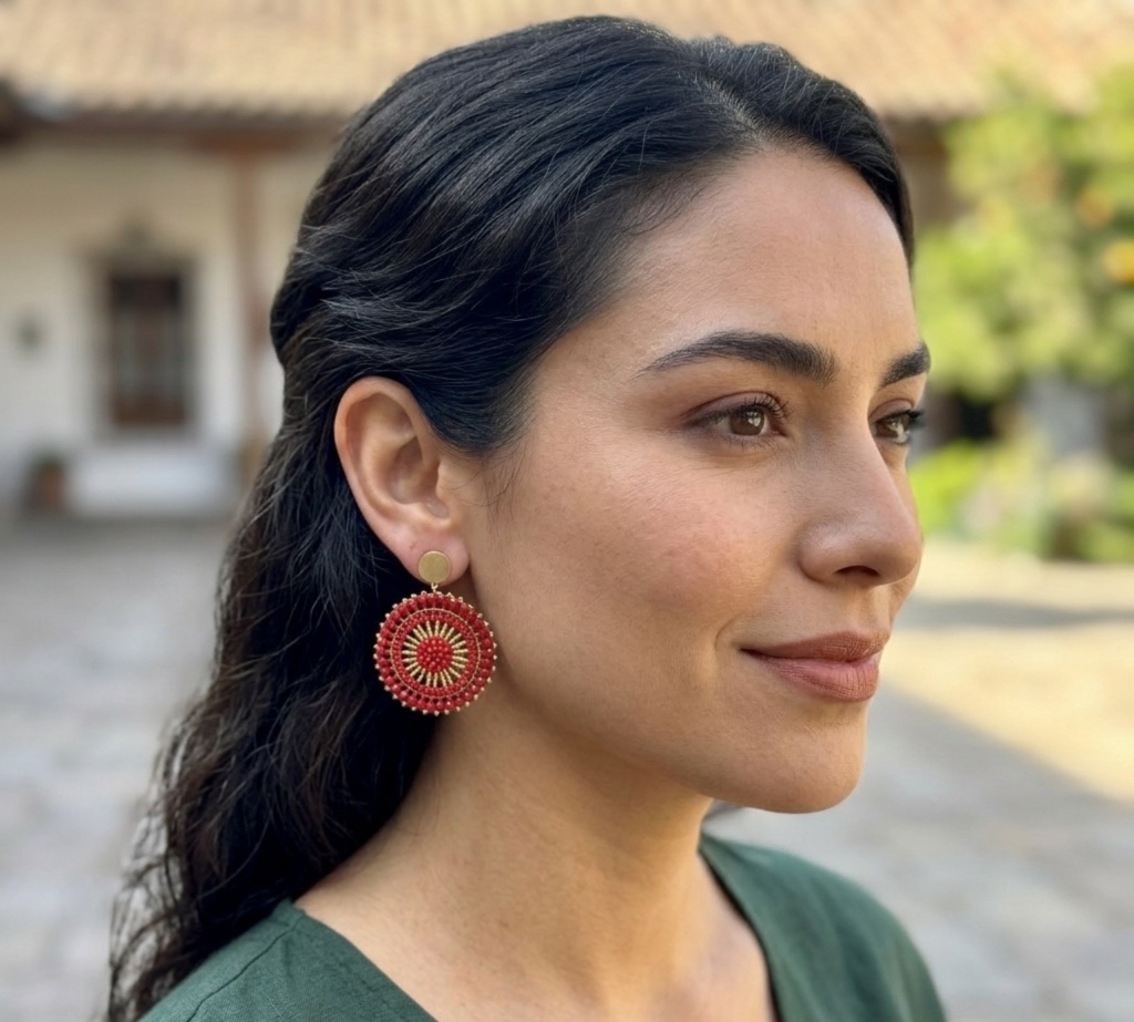 Aros Mandala en Tejido Miyuki y Cristales – Rojo Vibrante