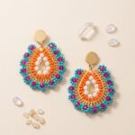 Aros Artesanales Miyuki en Tono Turquesa y Naranja