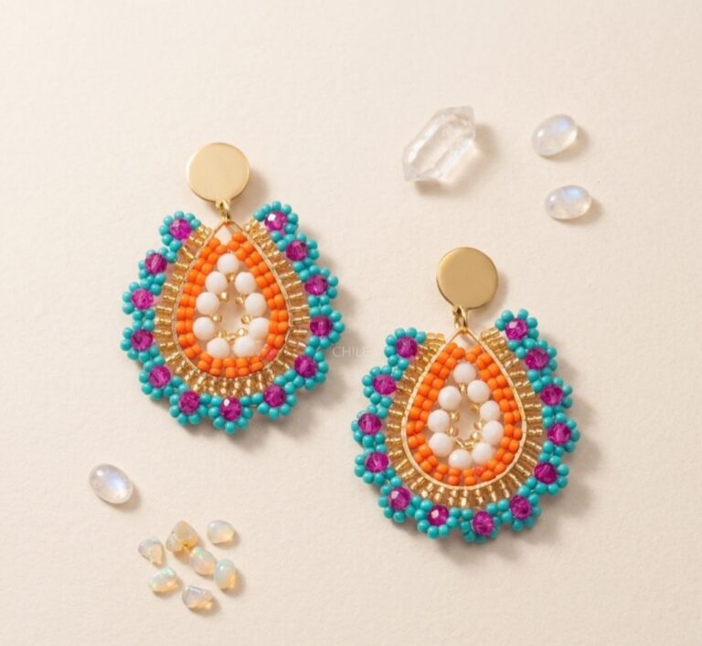 Aros Artesanales Miyuki en Tono Turquesa y Naranja