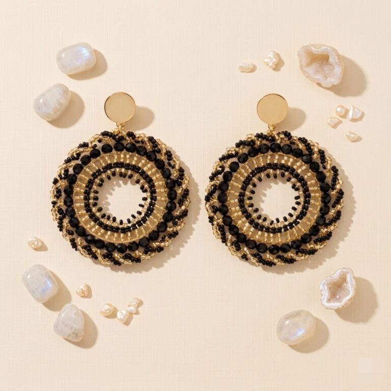 Maxi Aros Circulares Miyuki – Negro Absoluto y Destellos Dorados