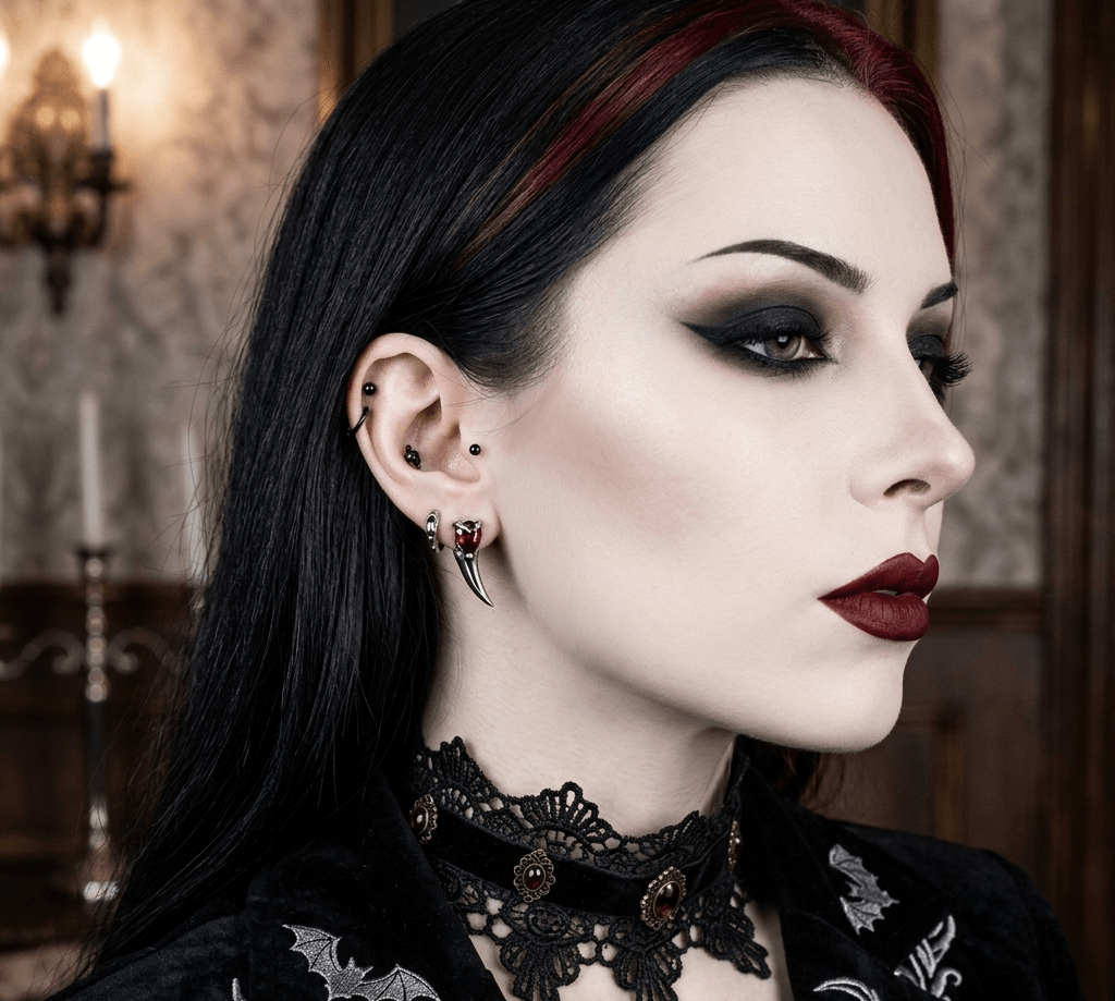 Aros de Garra Gótica con Cristal Rojo Carmesí