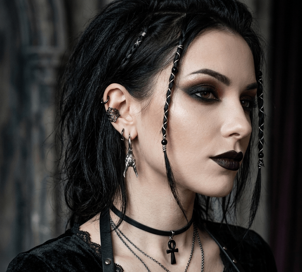 Aretes de Argolla con Dije de Calavera de Cabra Punk Gótico