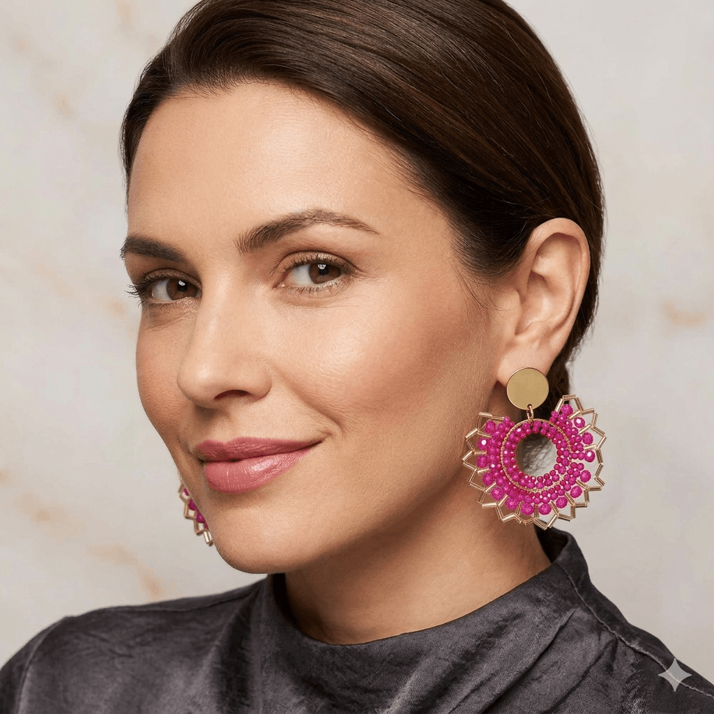 Aros Miyuki  Sol de Mandala con Detalles de Cristales Facetados.