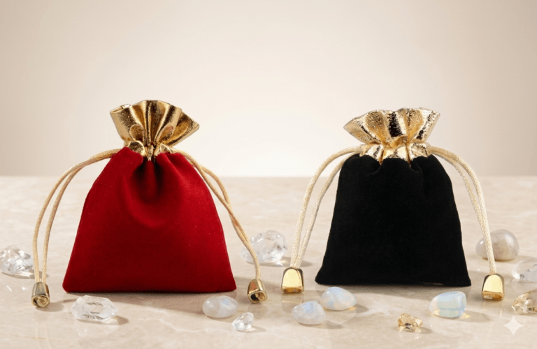 Bolsas de Terciopelo Premium con Cierre de Cordón y Detalles Dorados (Pack 50 Unid.)