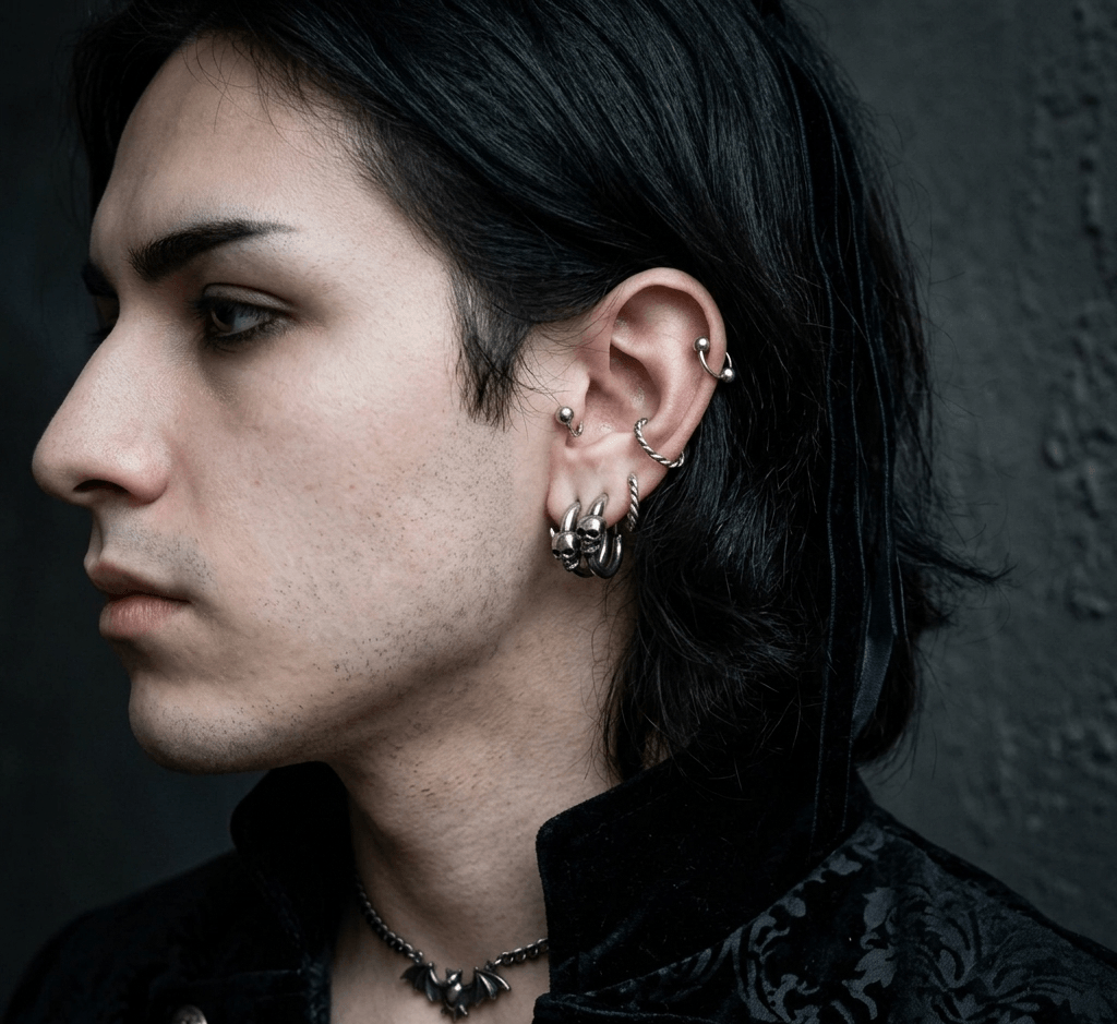 Aros De Argolla Con Calavera Estilo Punk Gótico