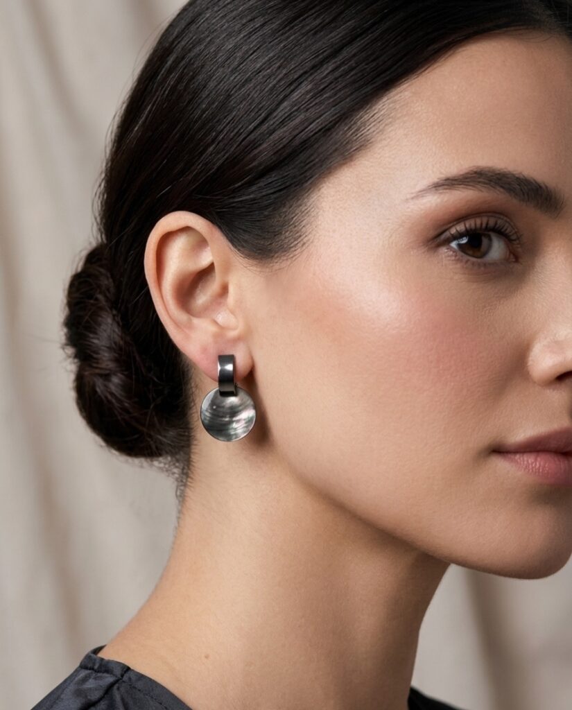 Pendientes Colgantes Plateado con Círculos de Nácar