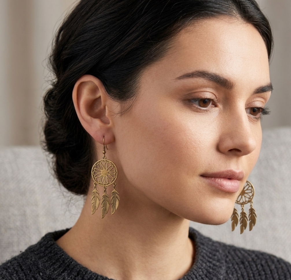 Pendientes Boho Atrapasueños con Plumas