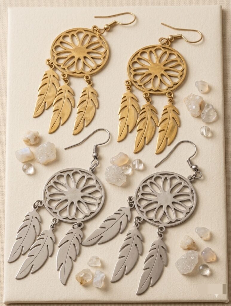 Pendientes Boho Atrapasueños con Plumas