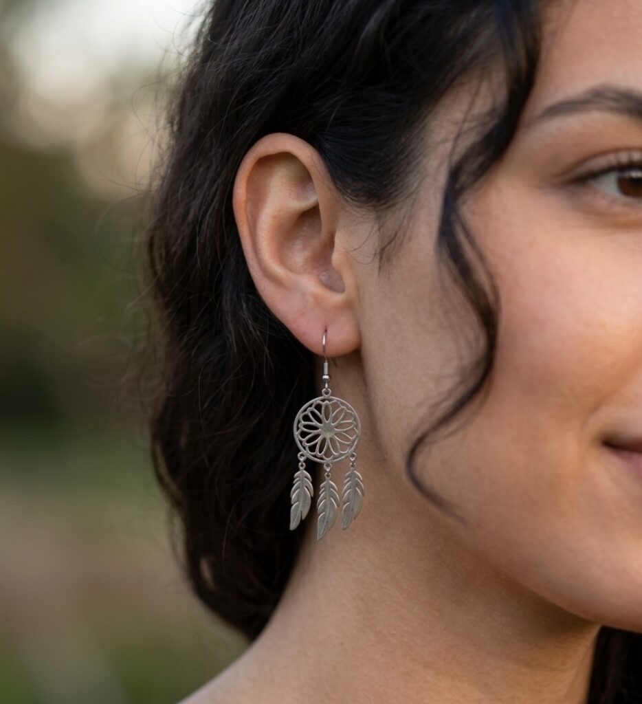 Pendientes Boho Atrapasueños con Plumas