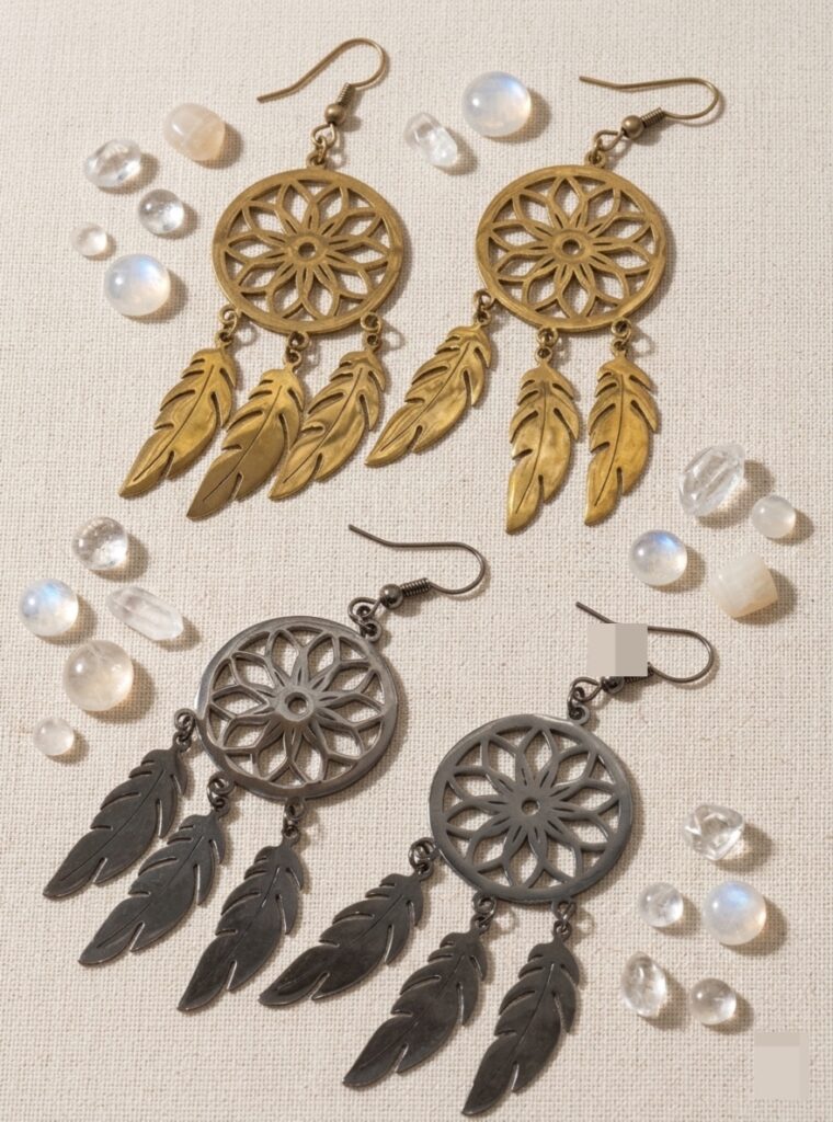 Aros Colgantes Atrapasueños de Plumas en Filigrana Estilo Bohemio Chic