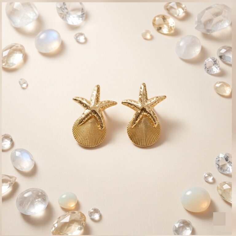 Aros Ocean Charm – Estrella de Mar y Concha Texturizada en Tono Dorado