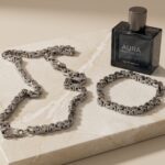 Set de Cadena y Pulsera Plateado para Hombre Tejido Bizantino (Camino del Inca)