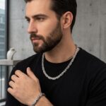 Set de Cadena y Pulsera Plateado para Hombre Tejido Bizantino (Camino del Inca)