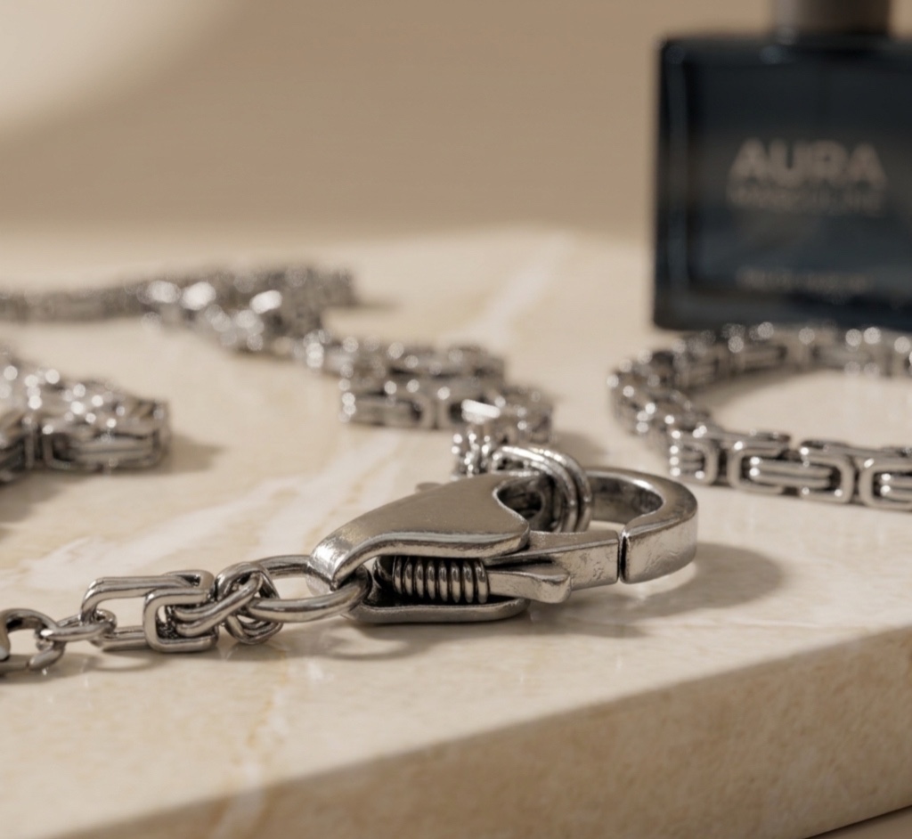 Set de Cadena y Pulsera Plateado para Hombre Tejido Bizantino (Camino del Inca)