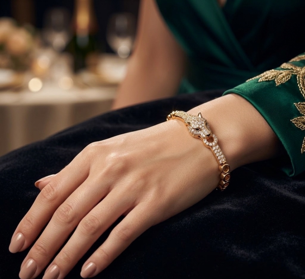 Pulsera Pantera de Lujo de Rodio con Cristales