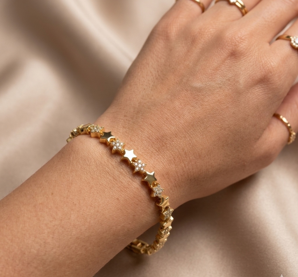 Pulsera de Estrellas de Rodio con Cristales Brillantes