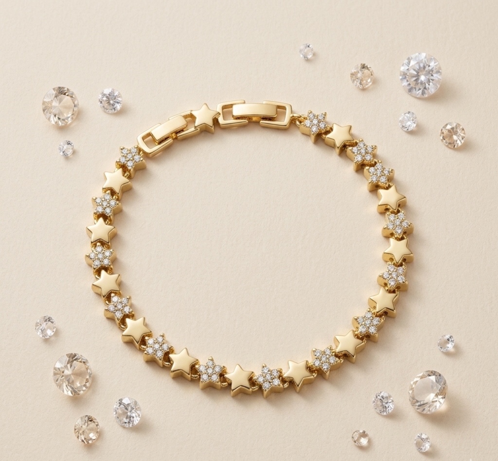 Pulsera de Estrellas de Rodio con Cristales Brillantes