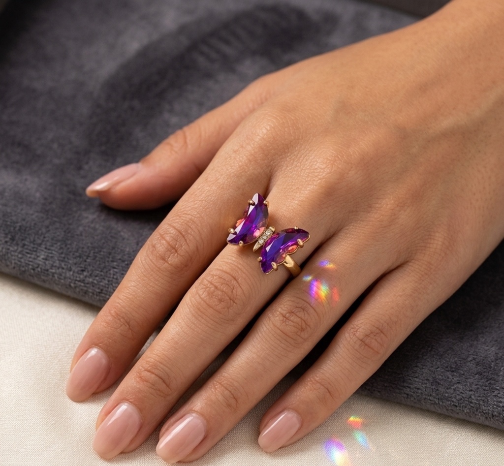 Anillo de Mariposa con Cristales Facetados Multicolores