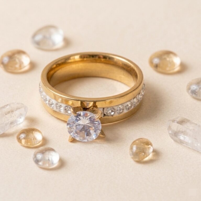 Anillo de Matrimonio y Compromiso «Eternidad» con Circones Dorado