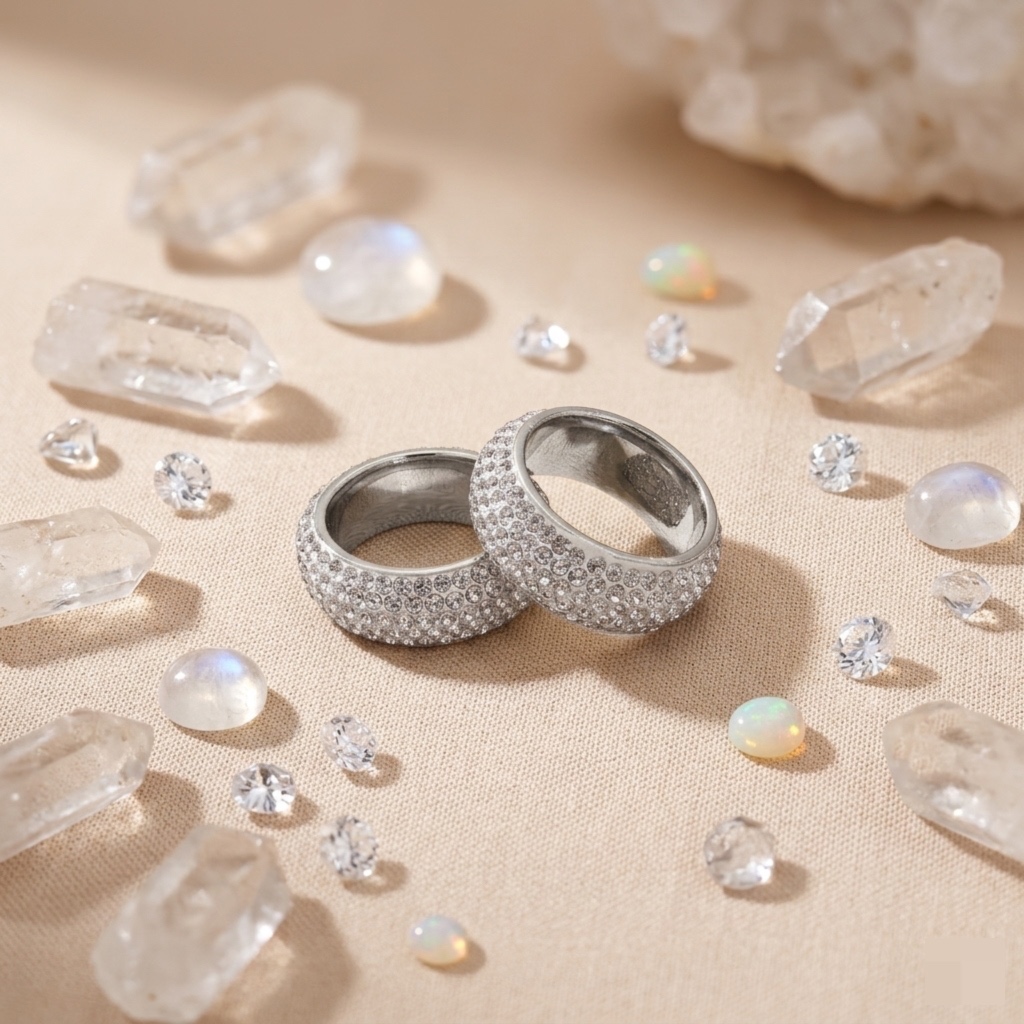 Caja de 36 Anillos Plateado Con Circonitas