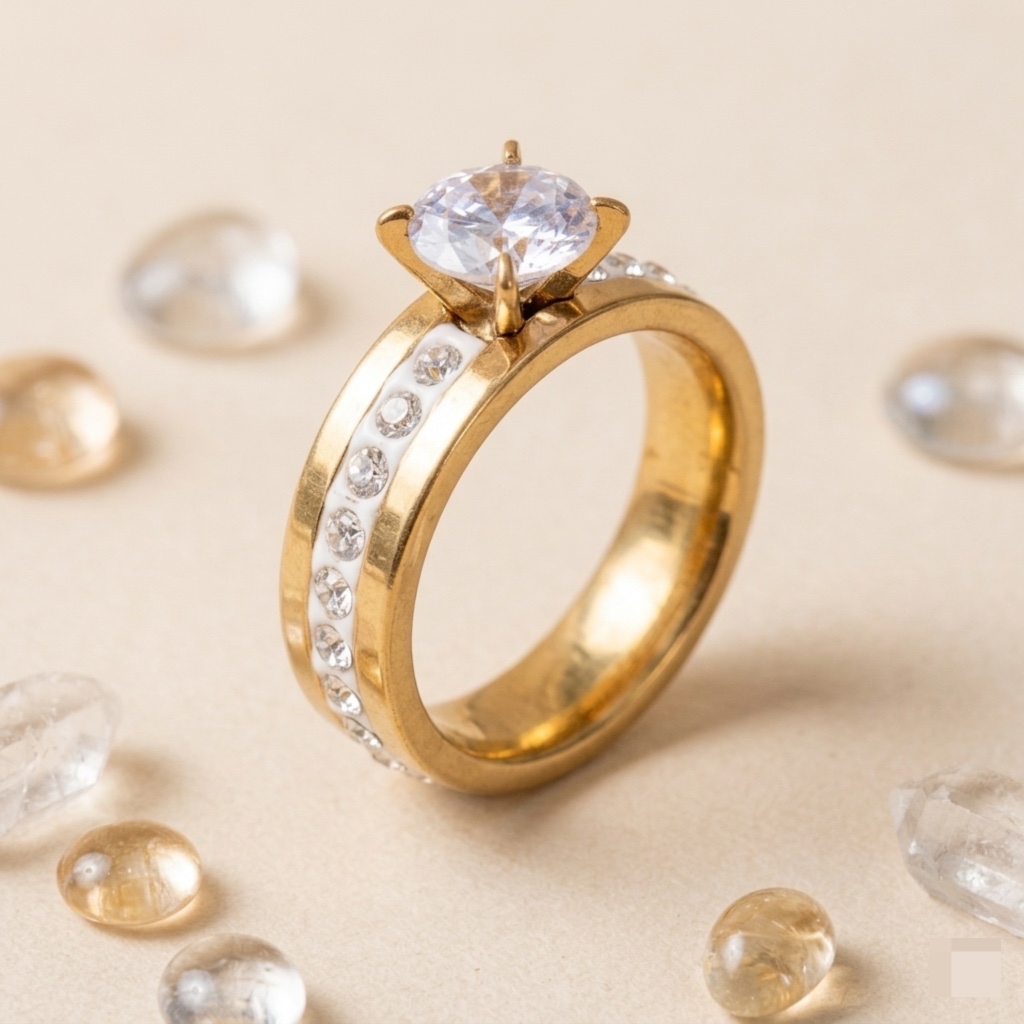 Anillo de Matrimonio y Compromiso «Eternidad» con Circones Dorado