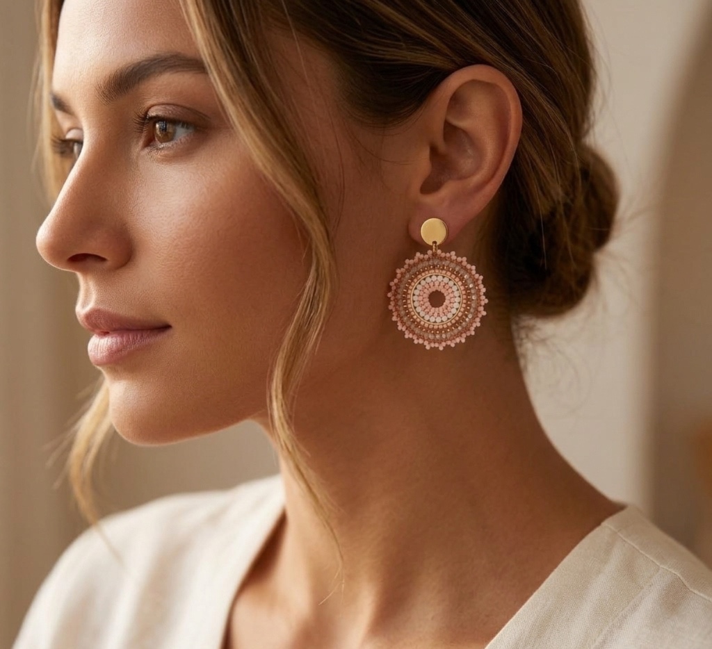 Aros Colgantes de Mostacillas Artesanales – Colección Étnica Chic