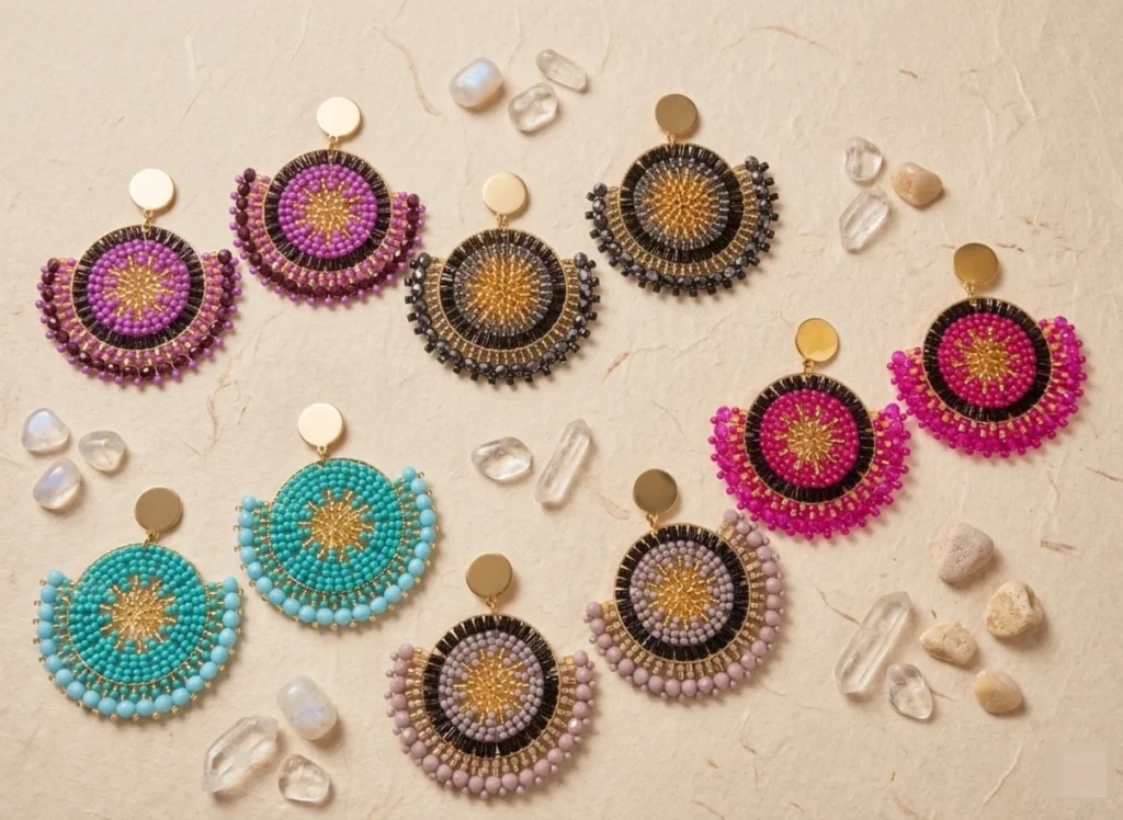 Aros de Mostacillas Artesanales – Colección Geométrica Boho
